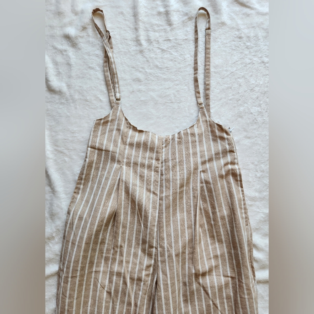 LIKE NEW Love Tree Tan and White Jumpsuit with Pinstripe Design - Picture 2 of 7